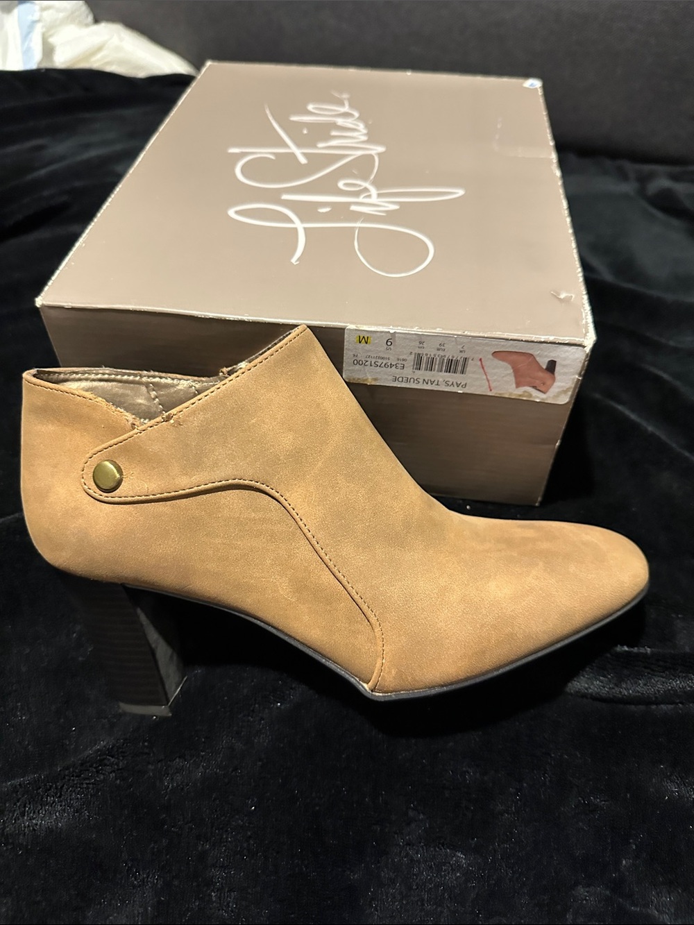 Tan Suede Ankle Bootie with Block Heel - Women